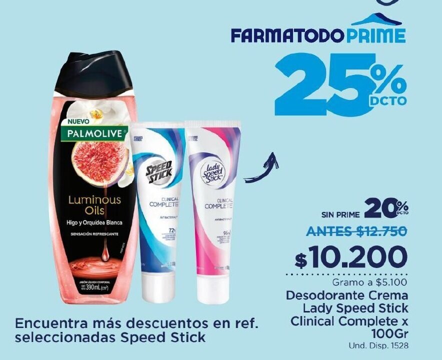 FarmaTodo Lady Speed Stick Desodorante Crema Clinical Complete x 100gr oferta