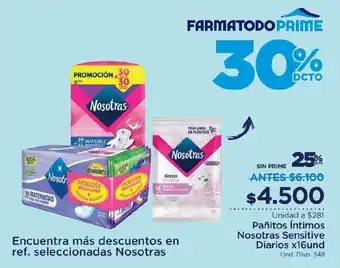 FarmaTodo Nosotras Sensitive Diarios Pañitos intimos x 16 und oferta