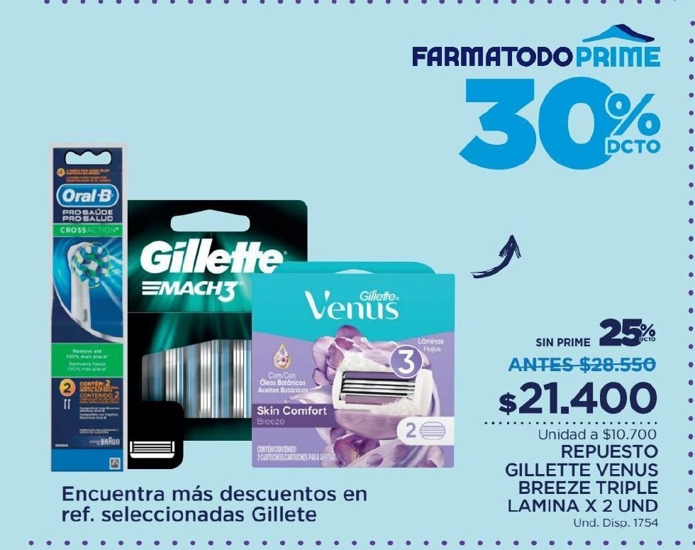 FarmaTodo Gillette Repuesto Venus Breeze Triple Lamina x 2 und oferta