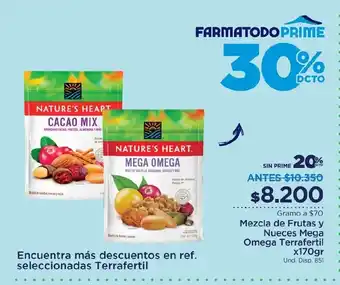 FarmaTodo Nature's Heart Mezcla de Frutas y Nueces Mega Omega Terrafertil x 170gr oferta