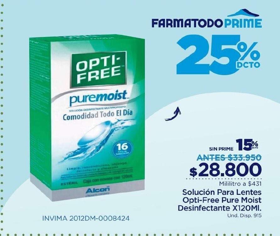 FarmaTodo Opti-Free Solucion para Lentes Pure Moist Desinfectante x 120 ml oferta