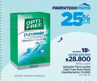 FarmaTodo Opti-Free Solucion para Lentes Pure Moist Desinfectante x 120 ml oferta