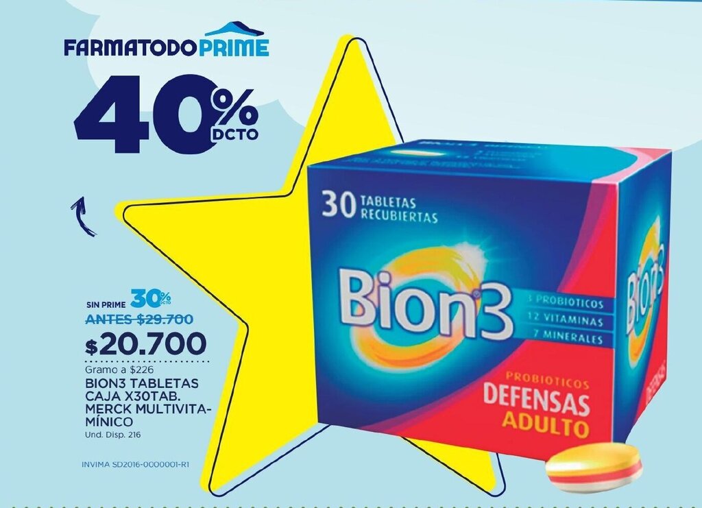 FarmaTodo Bion3 Tabletas caja x 30 tab merck Multivitaminico oferta