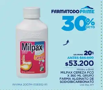 FarmaTodo Milpax Cereza FCO Farma Alginato de Sodiobicarbonato oferta