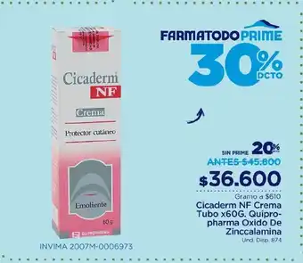 FarmaTodo Cicaderm NF Crema Tubo x 60g Quipropharma Oxido de Zinccalamina oferta