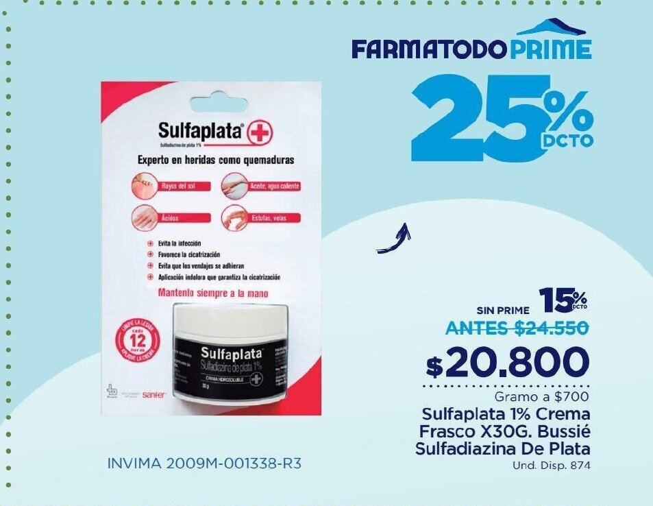 FarmaTodo Sulfaplata 1% Crema Frasco x 30g Bussie Sulfadiazina de Plata oferta