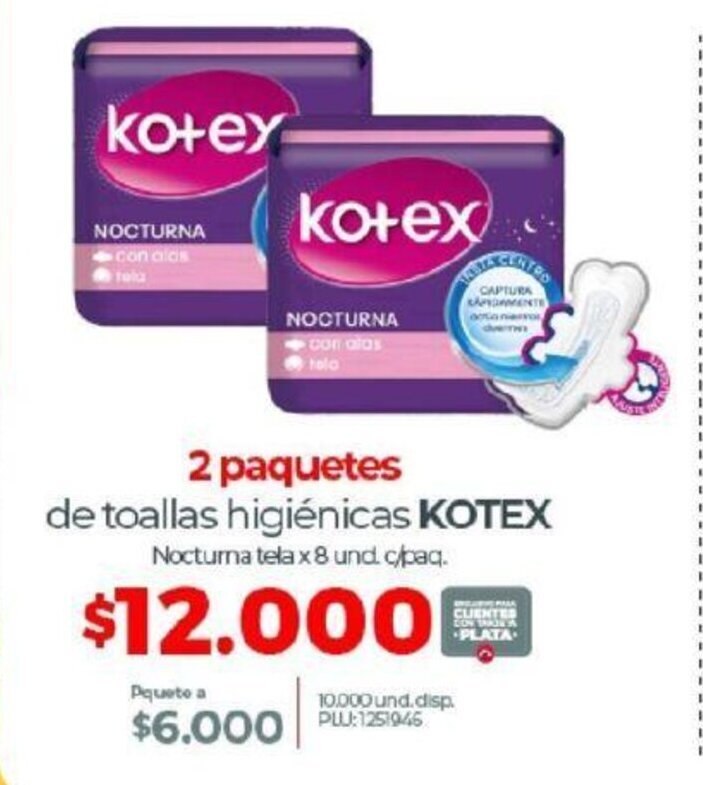 Olímpica Kotex de toallas higienicas oferta