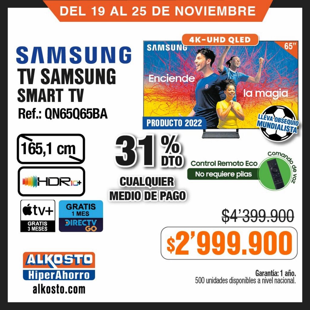 Alkosto Samsung TV Smart Tv Ref: QN65Q65BA oferta