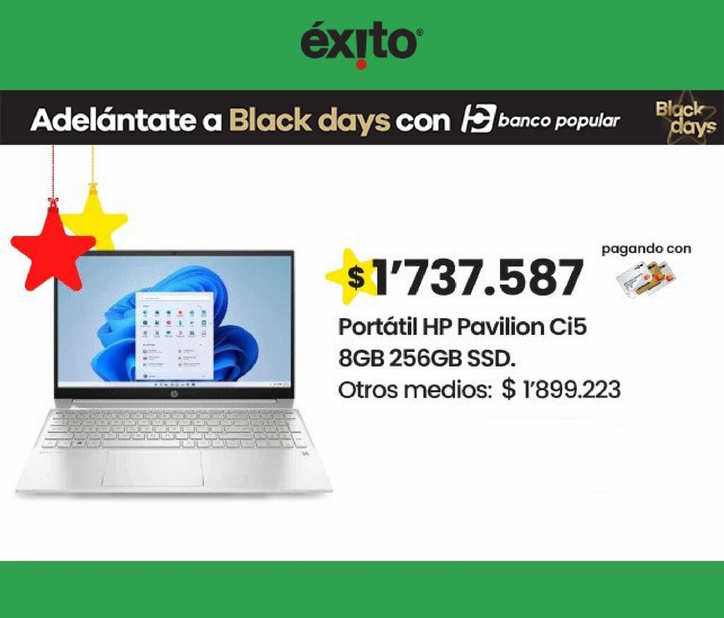 Éxito Hp Portatil Pavilion Ci5 8GB 256GB SSD oferta