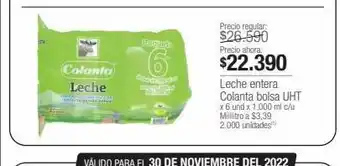 Jumbo Leche entera colanta bolsa uht oferta