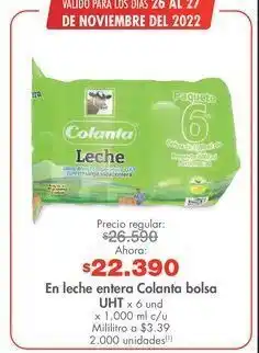 Metro Leche entera colanta x 1000ml 6un oferta