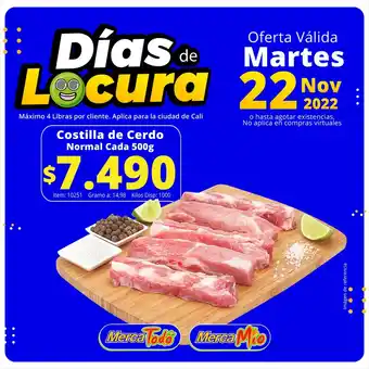Mercamio Costilla de Cerdo Normal Cada 500g oferta
