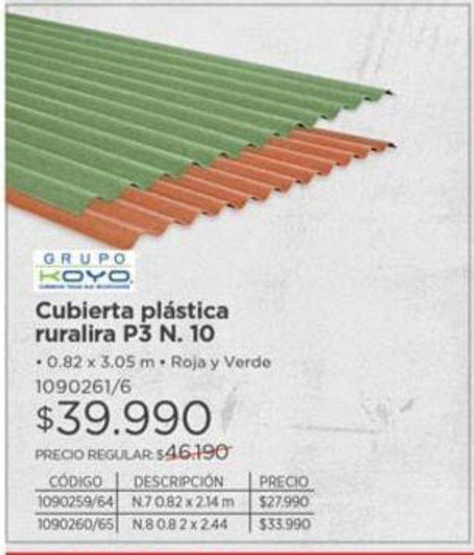 Easy Grupo KOYO Cubierta plastica ruralira P3 N10 oferta