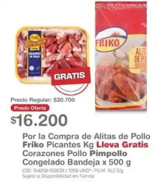 Makro Friko Por la Compra de Alitas de Pollo + Pimpollo Congelado Bandeja 500g oferta