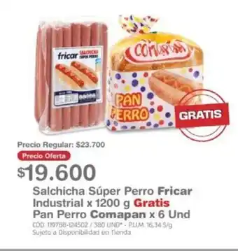 Makro Fricar Salchicha Súper Perro 1200g + Comapan Pan Perro oferta