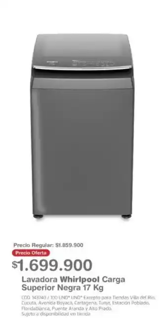Makro Lavadora Whirlpool Carga Superior Negra 17kg oferta