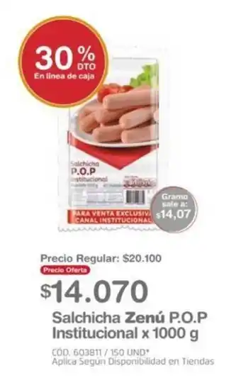 Makro Salchicha Zenú P.O.P Institucional x 1000g oferta
