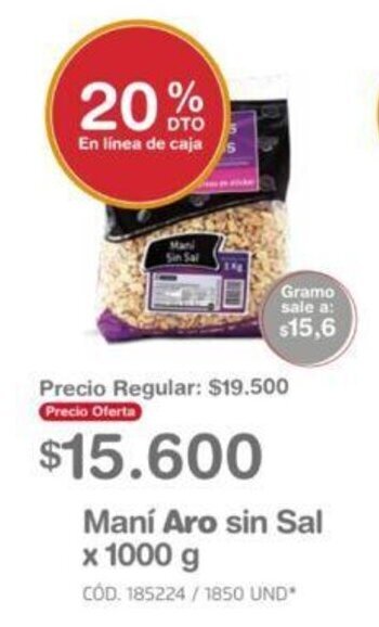 Makro Maní Aro sin Sal x 1000g oferta