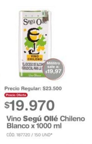 Makro Vino Segú Ollé Chileno Blanco x 1000ml oferta