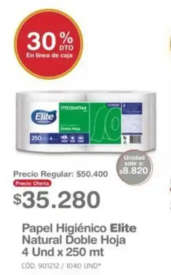 Makro Papel Higiénico Elite Natural Doble Hoja 4 und x 250m oferta