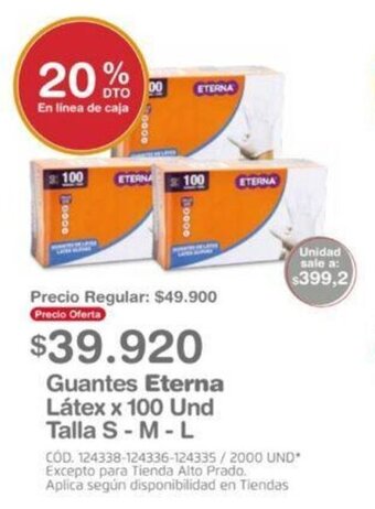 Makro Guantes Eterna Látex x 100 und Talla S - M - L oferta