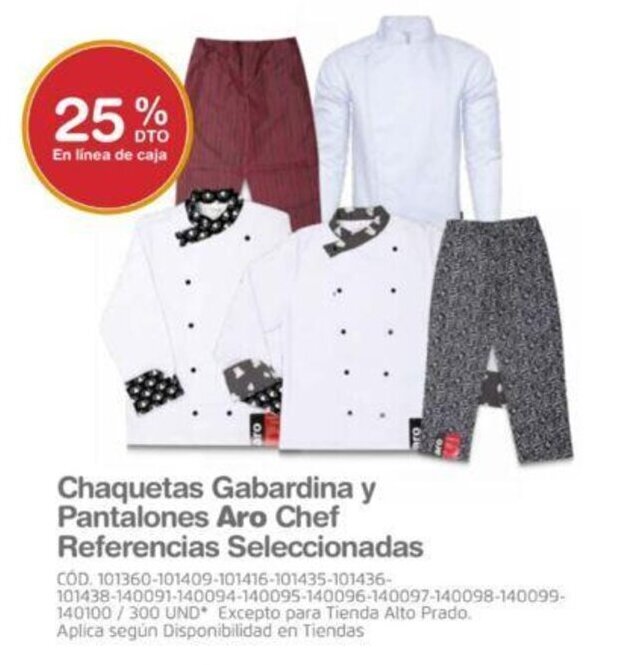 Makro Chaquetas Gabardina y Pantalones Aro Chef Referencias Seleccionadas oferta