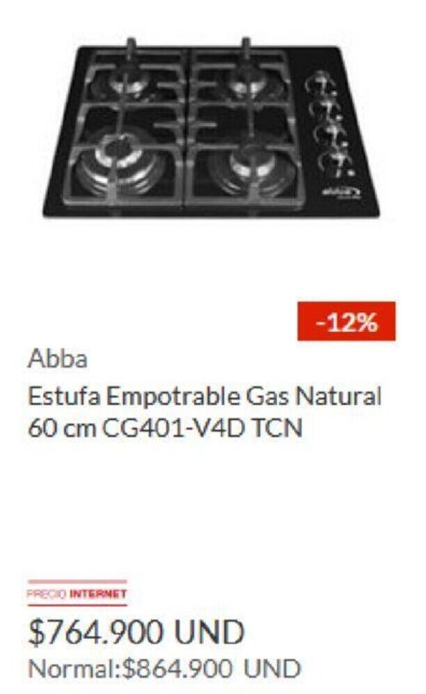 Homecenter Abba Estufa Emportrable Gas Natural 60cm CG401-V4D TCN oferta