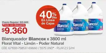 Makro Blanqueador Blancox 3800ml Floral Vital-Limón- Poder Natural oferta