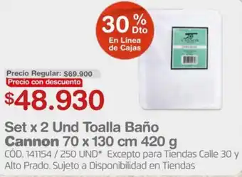 Makro Set x 2Und Toalla Baño Cannon 70 x 130cm 420g oferta