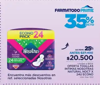 FarmaTodo Nosotras Toallas Intimas Natural Noct x 24U Econo oferta