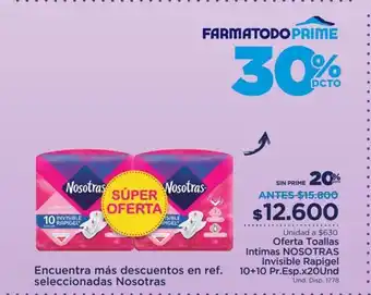 FarmaTodo Nosotras Toallas Intimas Invisible Rapigel oferta