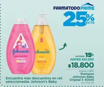 FarmaTodo Johnson's Shampoo Baby Original x 400 ml oferta