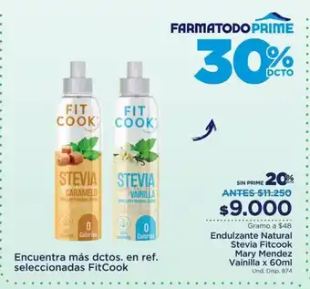 FarmaTodo Fitcook Endulzante Natural Stevia Mary Mendez Vainilla x 60 ml oferta