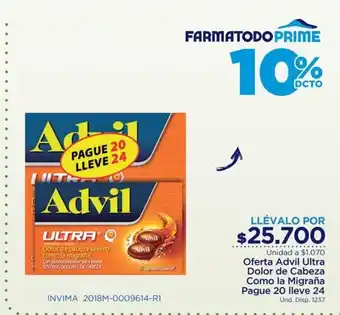 FarmaTodo Advil Ultra Dolor de Cabeza Como la Migraña oferta