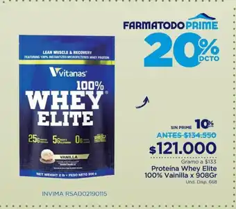 FarmaTodo Vitanas Proteina Whey Elite 100% Vainilla x 908gr oferta