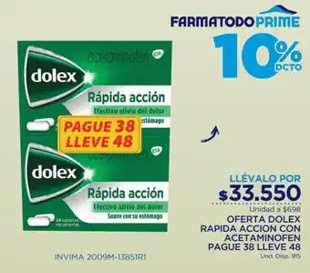FarmaTodo Dolex Rapida Accion con Acetaminofen oferta