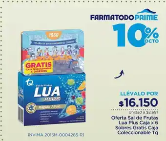 FarmaTodo Sal de Frutas Lua Plus Caja x 6 sobres Gratis Caja Coleccionable tq oferta