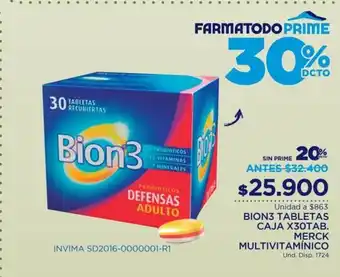 FarmaTodo Bion3 Tabletas Caja x 30 Tab Merck Multivitaminico oferta