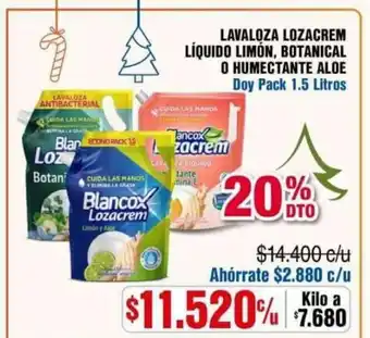 Alkosto Lavaloza Lozacrem Líquido Limón, Botanical o Humectante Aloe Blancox doypack - 1.5 litros oferta