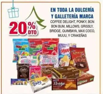 Alkosto En Toda La Dulcería y Galletería Marca Coffee Delight, Ponky, Bon Bon Bum, Millows, Grissly, Bridge, Quimbaya, Max Coco, Muuu oferta