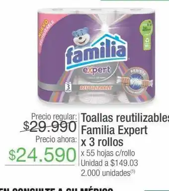 Jumbo Toallas reutilizables familia expert x 3 rollos x 55 hojas c/rollo oferta