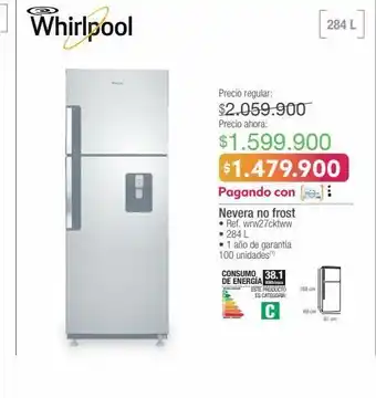 Jumbo Nevera no frost • ref. wrw27cktww • 284 l oferta