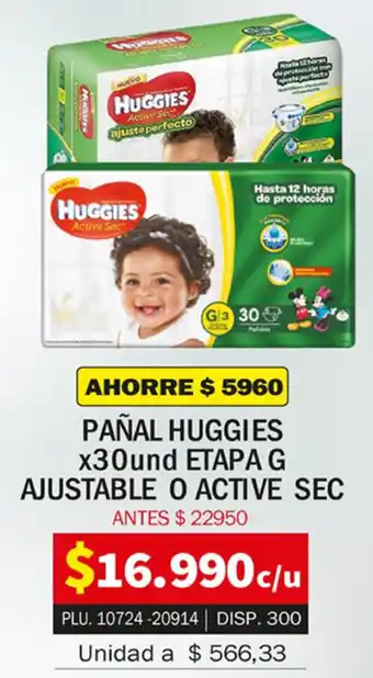 Surtifamiliar Pañal Huggiesx30Und Etapa G Ajustable o Active Sec oferta