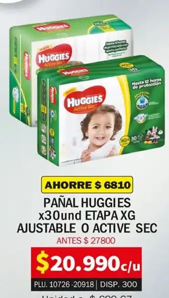 Surtifamiliar Pañal Huggies x30 Und Etapa XG Ajustable O Active Sec oferta