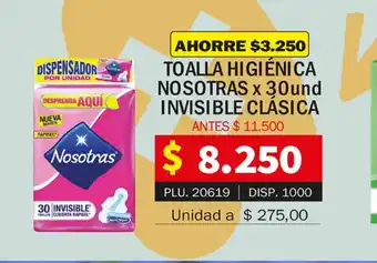 Surtifamiliar Toalla Higienica Nosotras x 30und Invisible Clasica oferta