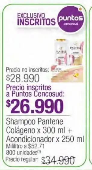 Jumbo Shampoo pantene colágeno 300ml+ acond. 250ml oferta
