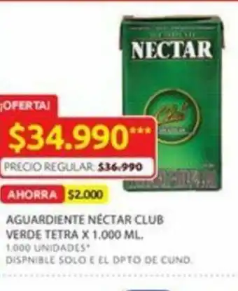 Ara Aguardiente néctar ckub verde tetra x 1.000 Ml. oferta
