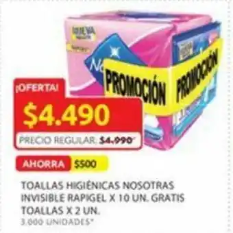 Ara Toallas higiénicas nosotras invisible rapigel x 10 Un. gratis toallas x 2 UN. oferta
