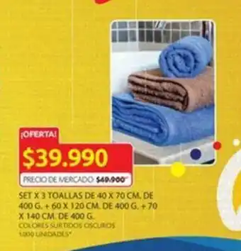 Ara Set x 3 toallas de 40 x 70 CM. de 400 G. + 60 x 120 CM. de 400 G. + 70 X 140 Cm. de 400 G. oferta
