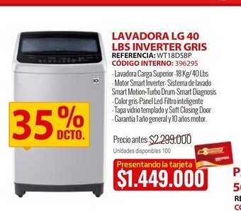 MercaCentro Lavadora LG 40 LBS inverter gris oferta